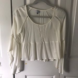 Cropped cream long sleeve top